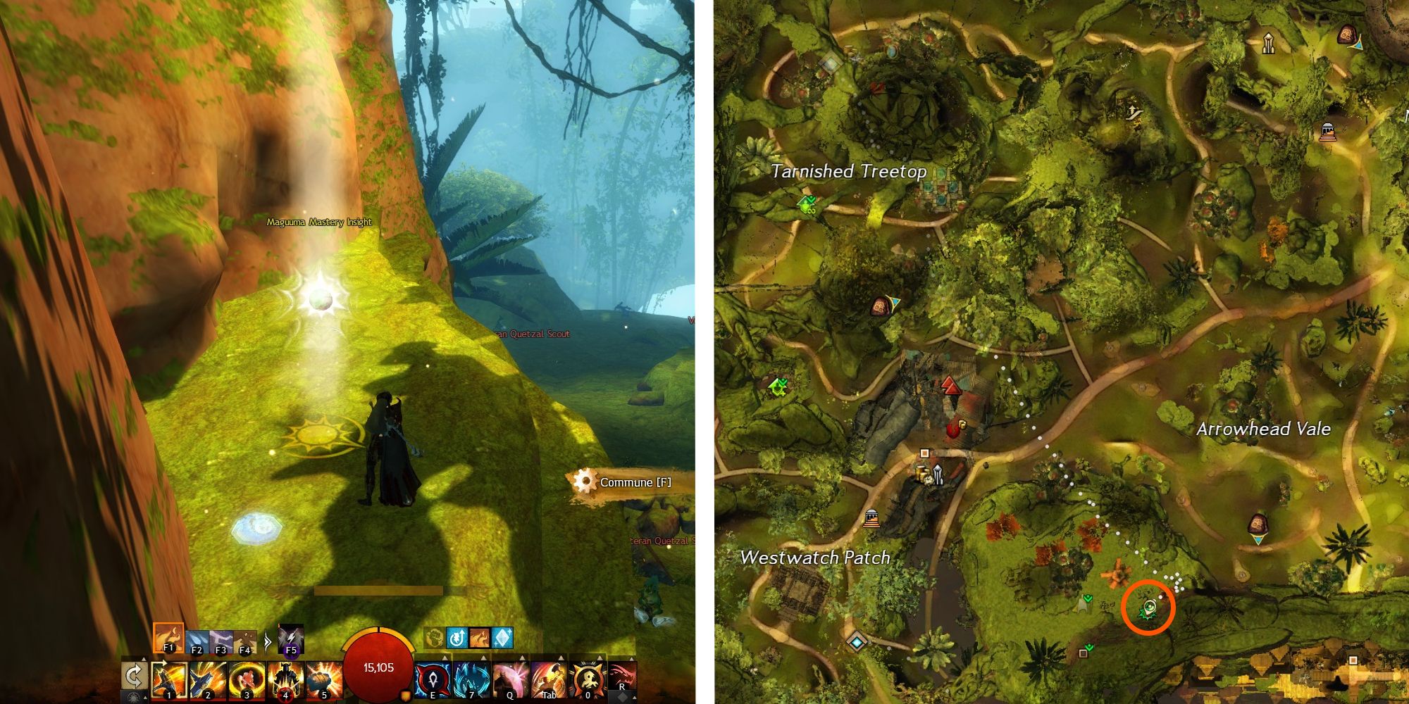 image of player at Masks of the Fallen Insight next to image of location on map