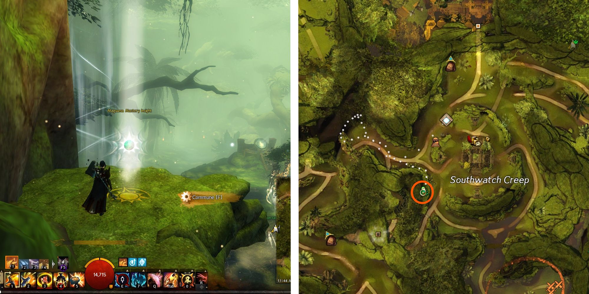 image of player at the Southwatch Creep Insight next to image of location on map