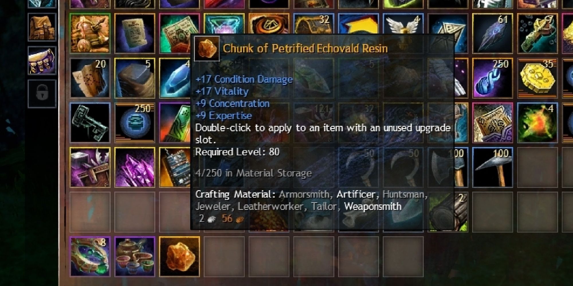 a chunk of petrified echovald resin highlighted in player inventory
