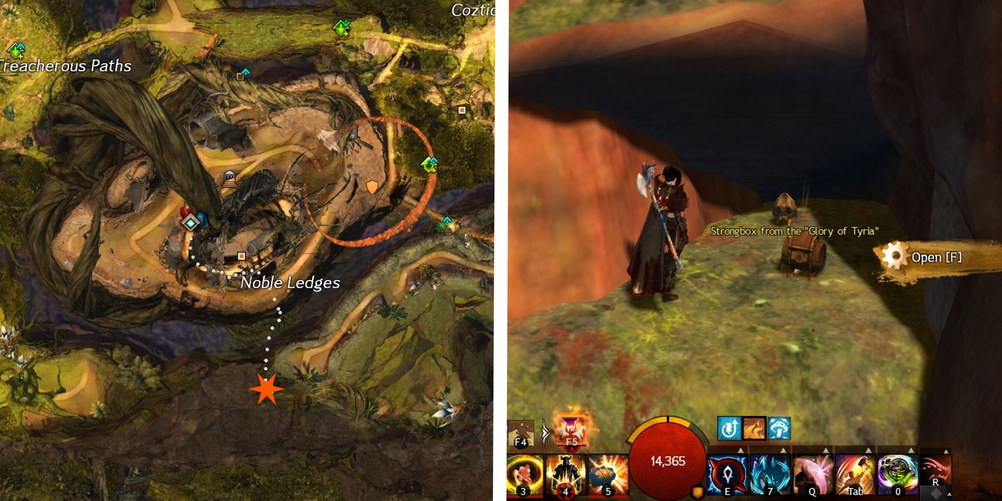 glory of tyria strongbox map location next to image of player opening chest