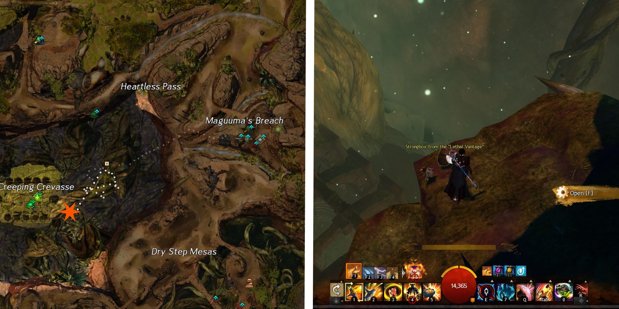map of lethal vantage strongbox location, next to image of player opening box