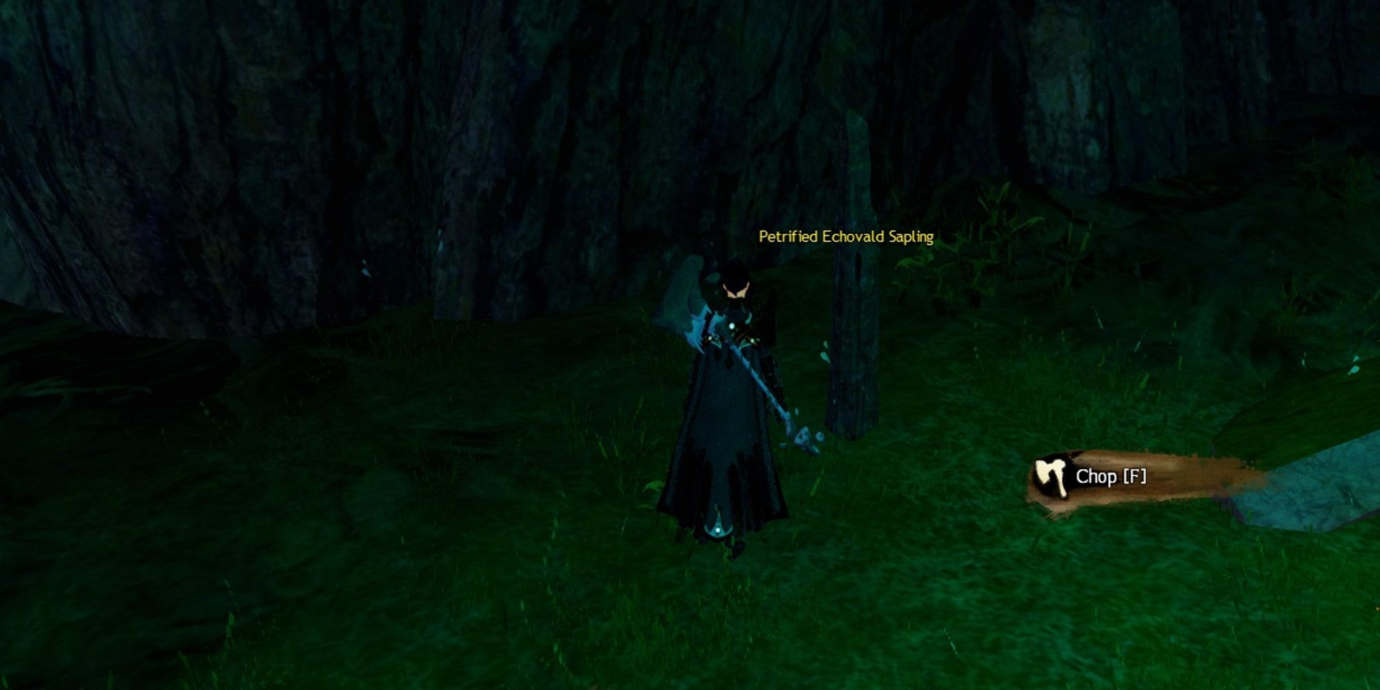 player standing next to a petrified echovald sapling