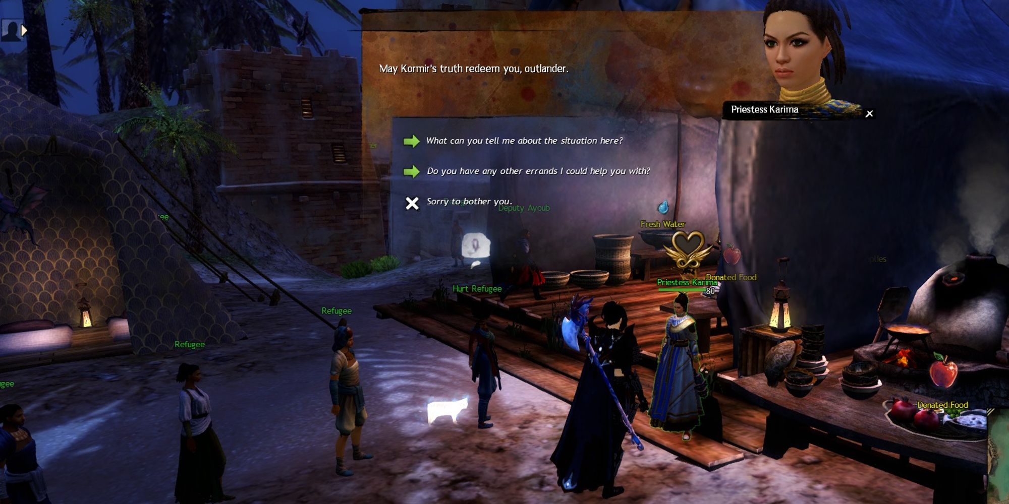 player speaking with priestess karima