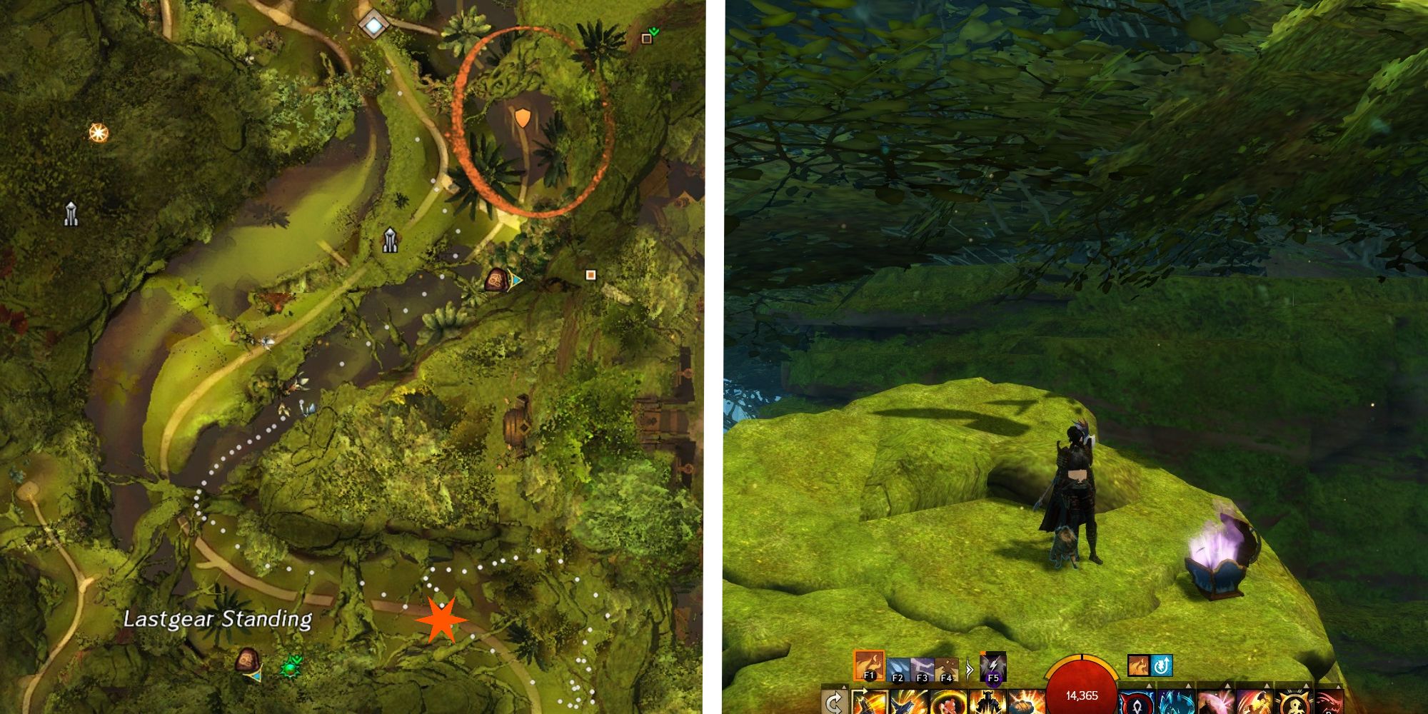 map of route to slice of sky box next to image of player standing at the strongbox