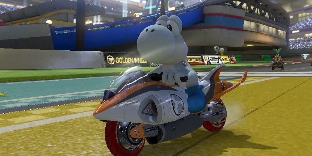 Yoshi on a Jet Bike in Mario Kart 8
