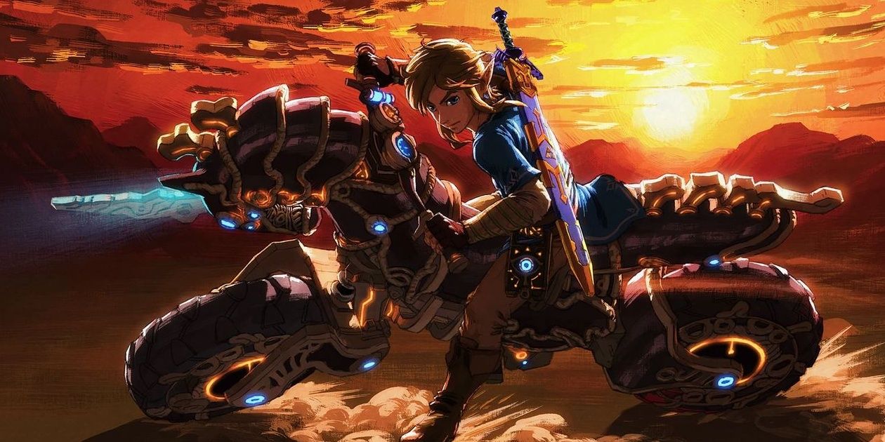 Link on Master Cycle Zero in The Legend of Zelda: Breath of the Wild