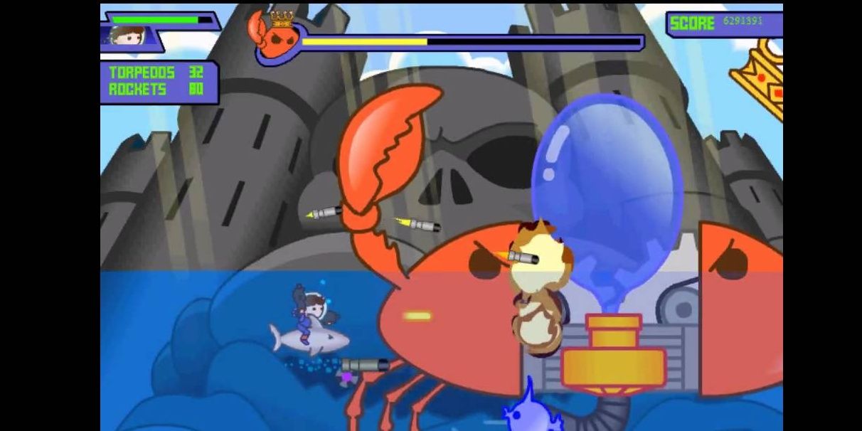 A player battles the King Crab in Ultimate Crab Battle flash game