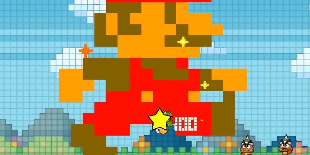Mega Mario stomping enemies in Super Paper Mario