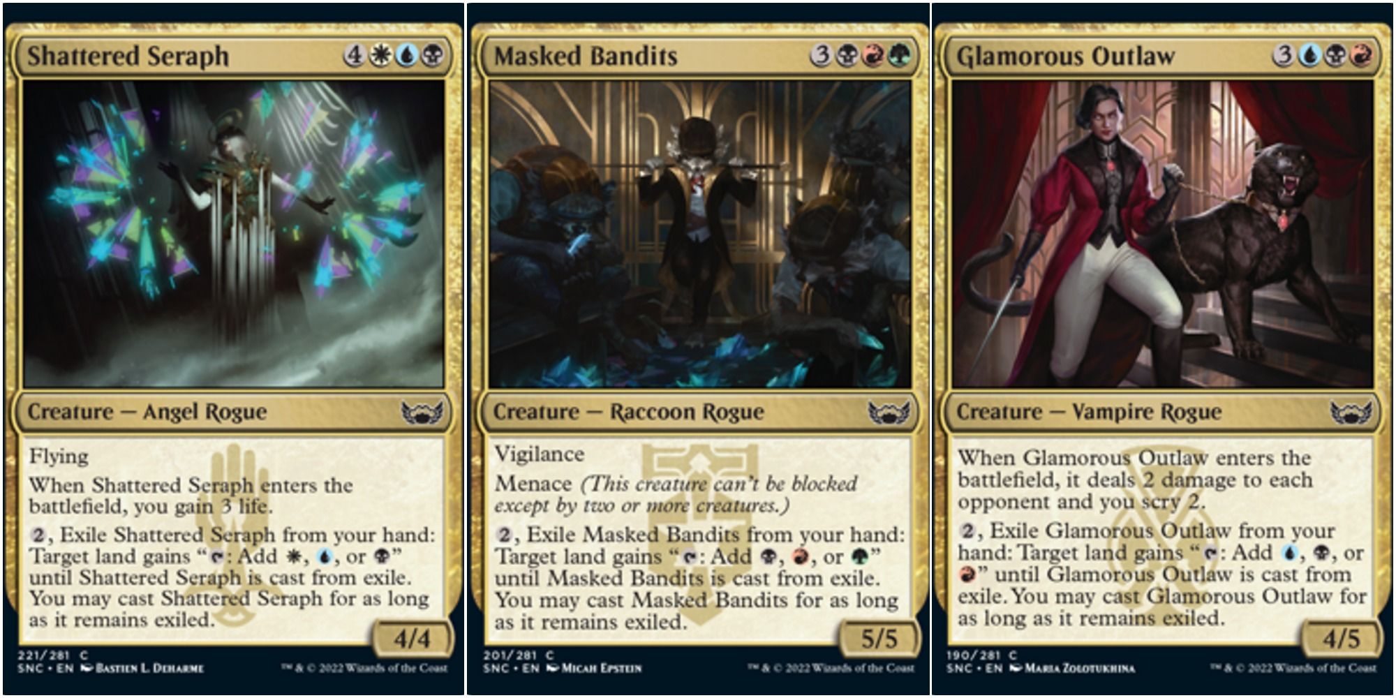 mtg shattered seraph, masked bandits, and glamorous outlaw