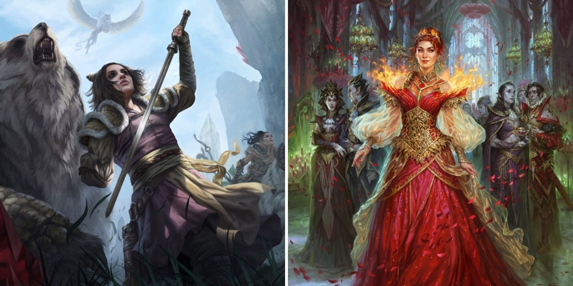 pioneer featured woman with sword and chandra in red dress