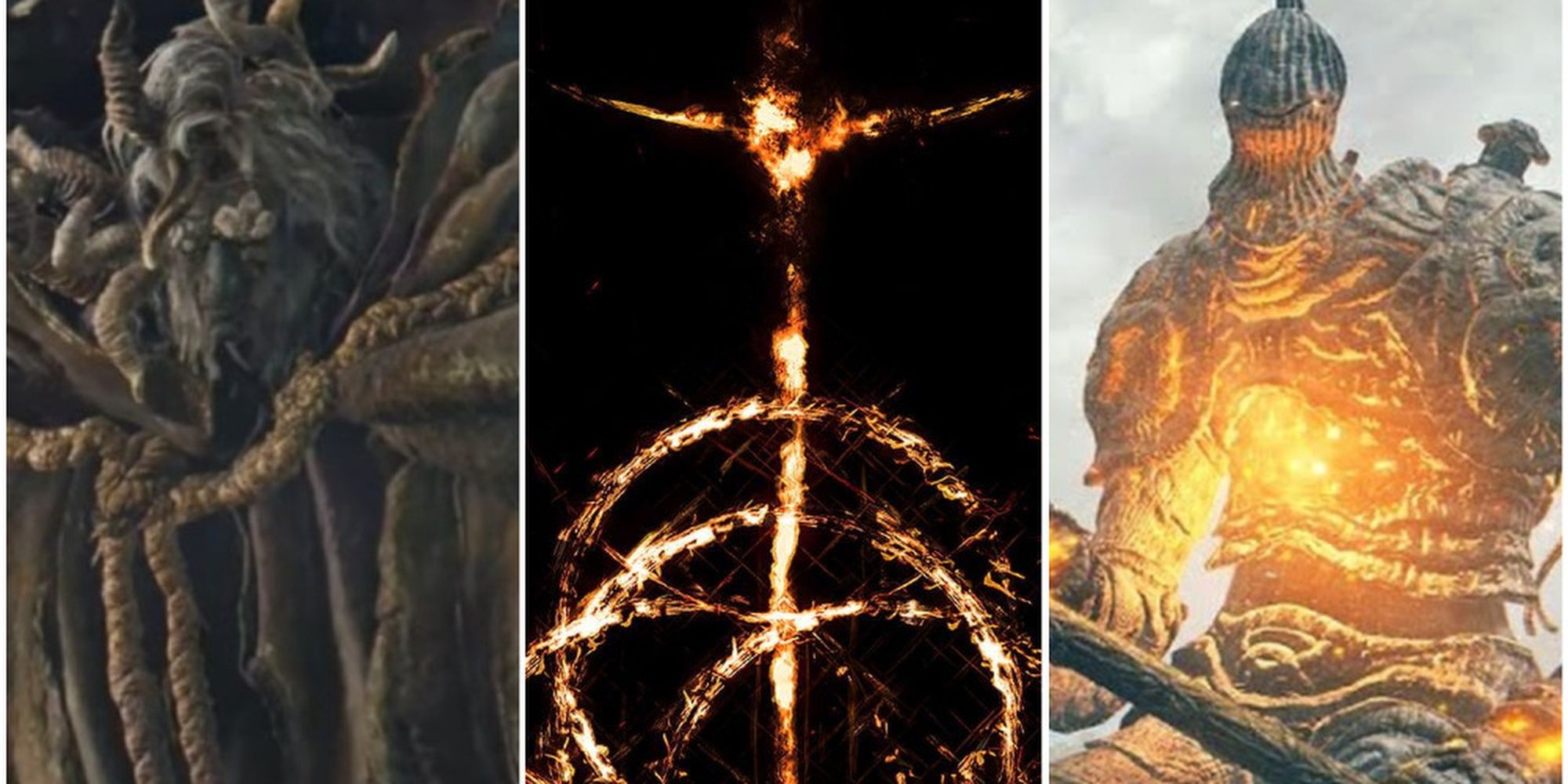 Elden Ring Split Image, The Omen King, A Rune And The Bridge Golem