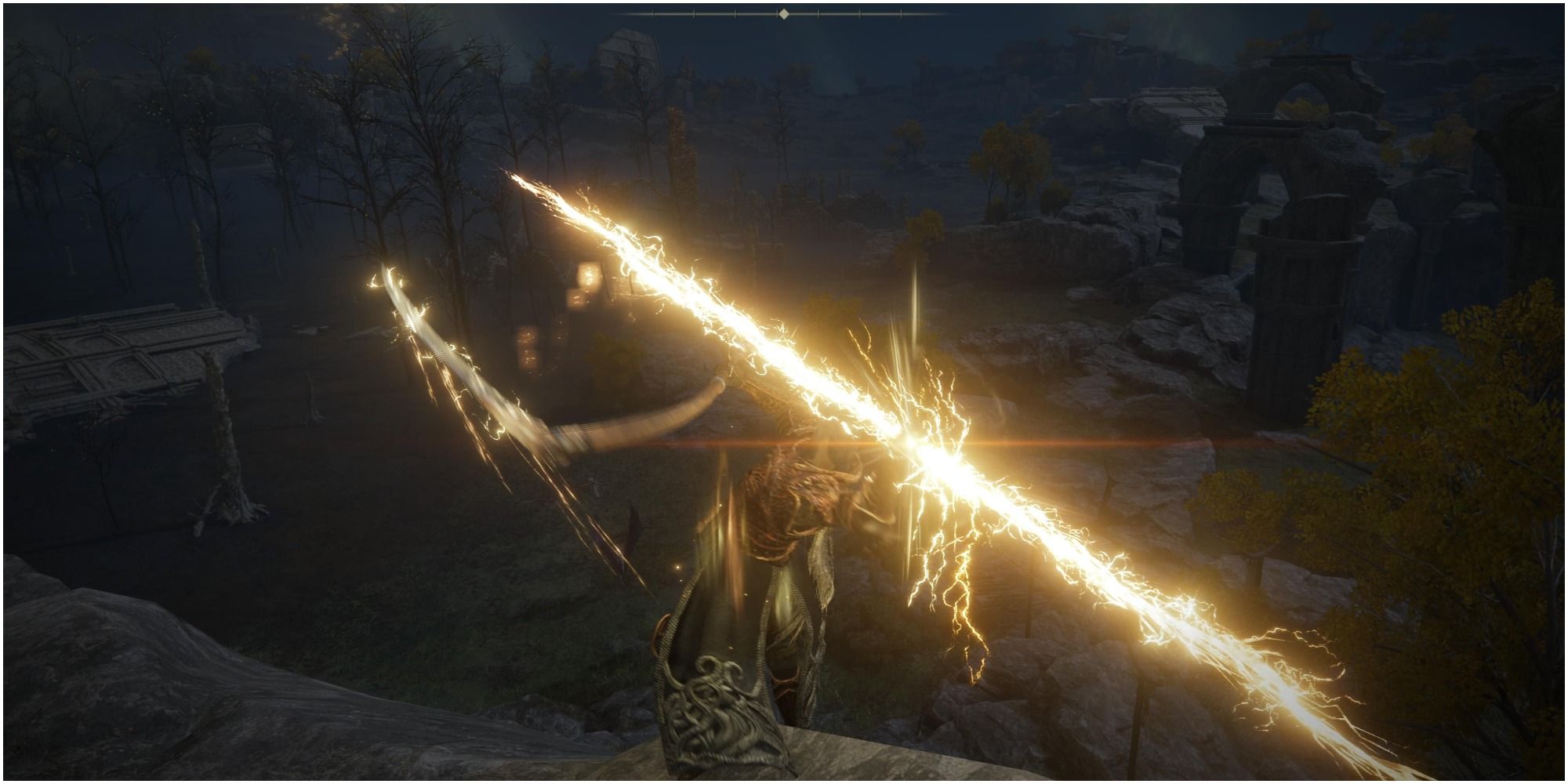 Elden Ring tarnished throwing a lightning spear