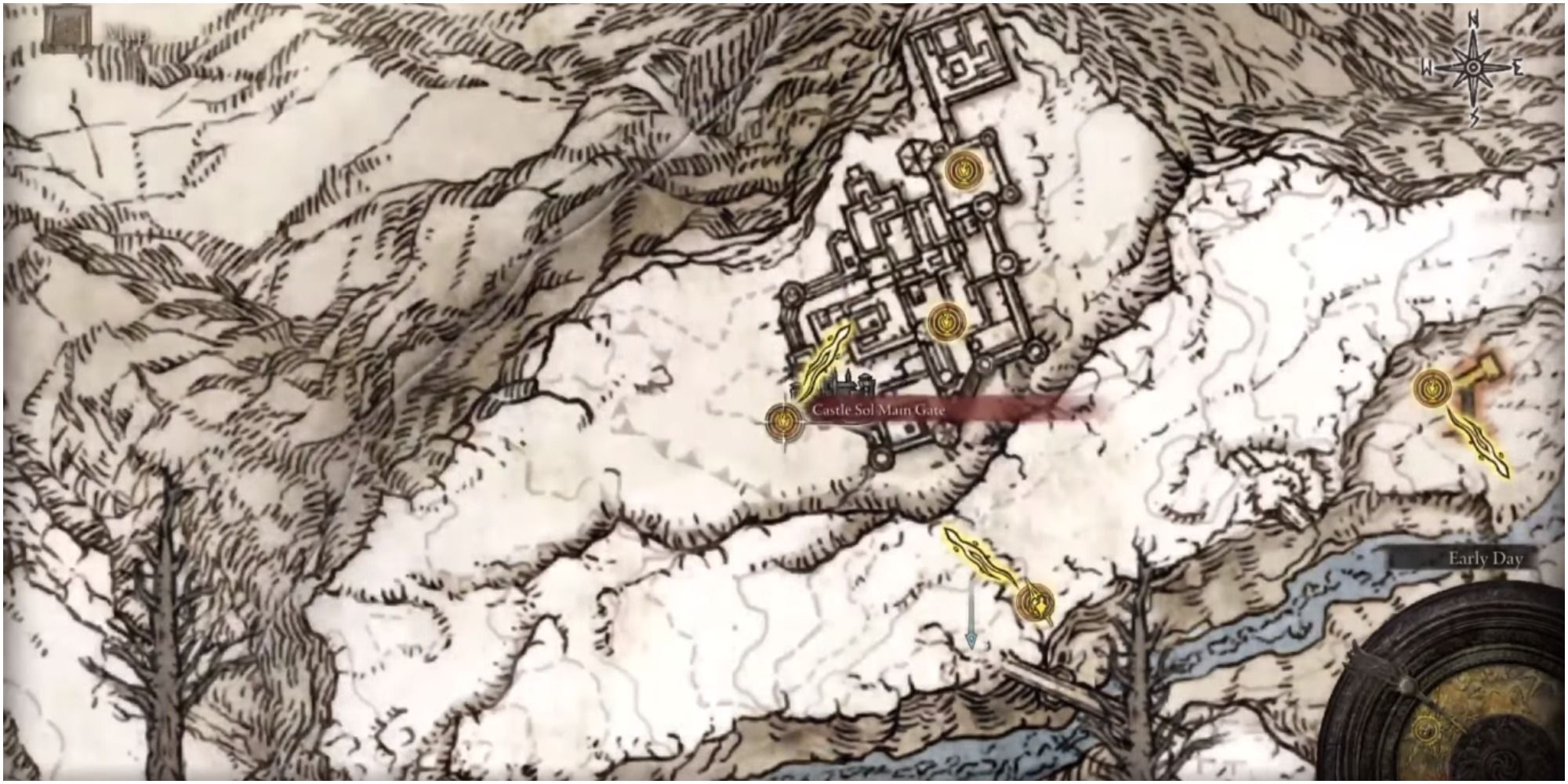 The map snhowing the location of Castle Sol on the map.