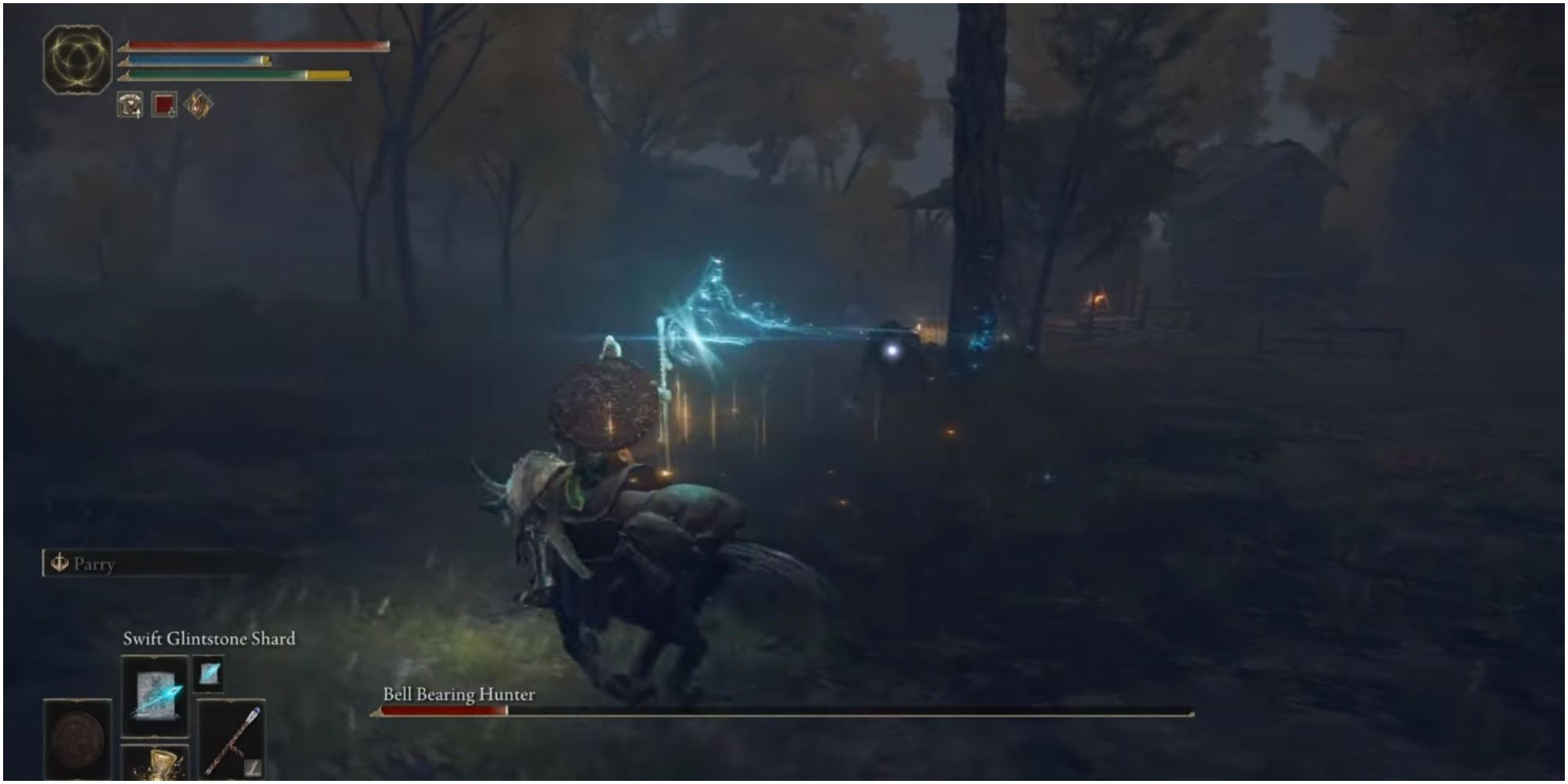 The player using Sorcery on the boss.