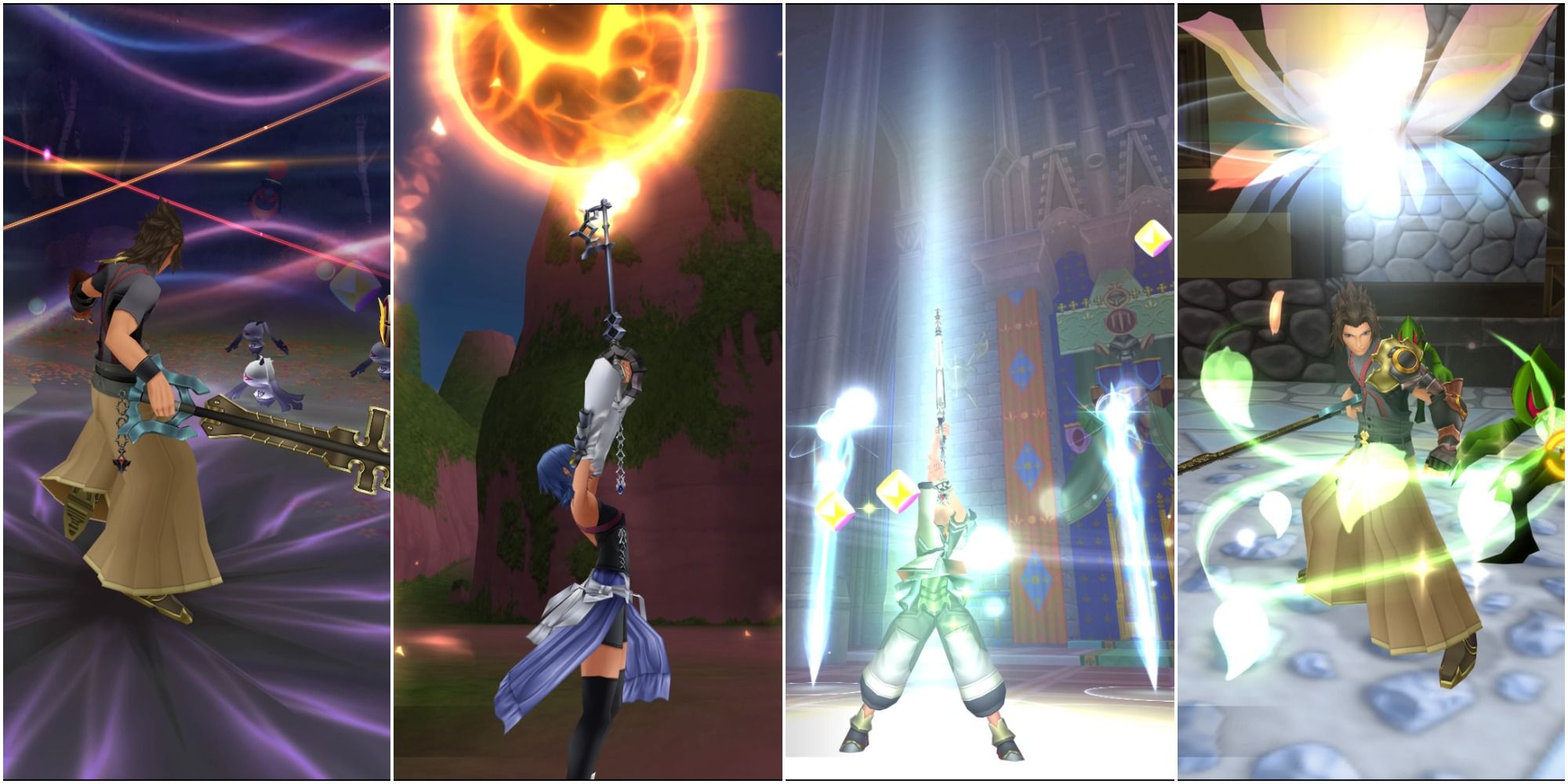 Split image of Terra, Aqua and Ventus casting magic