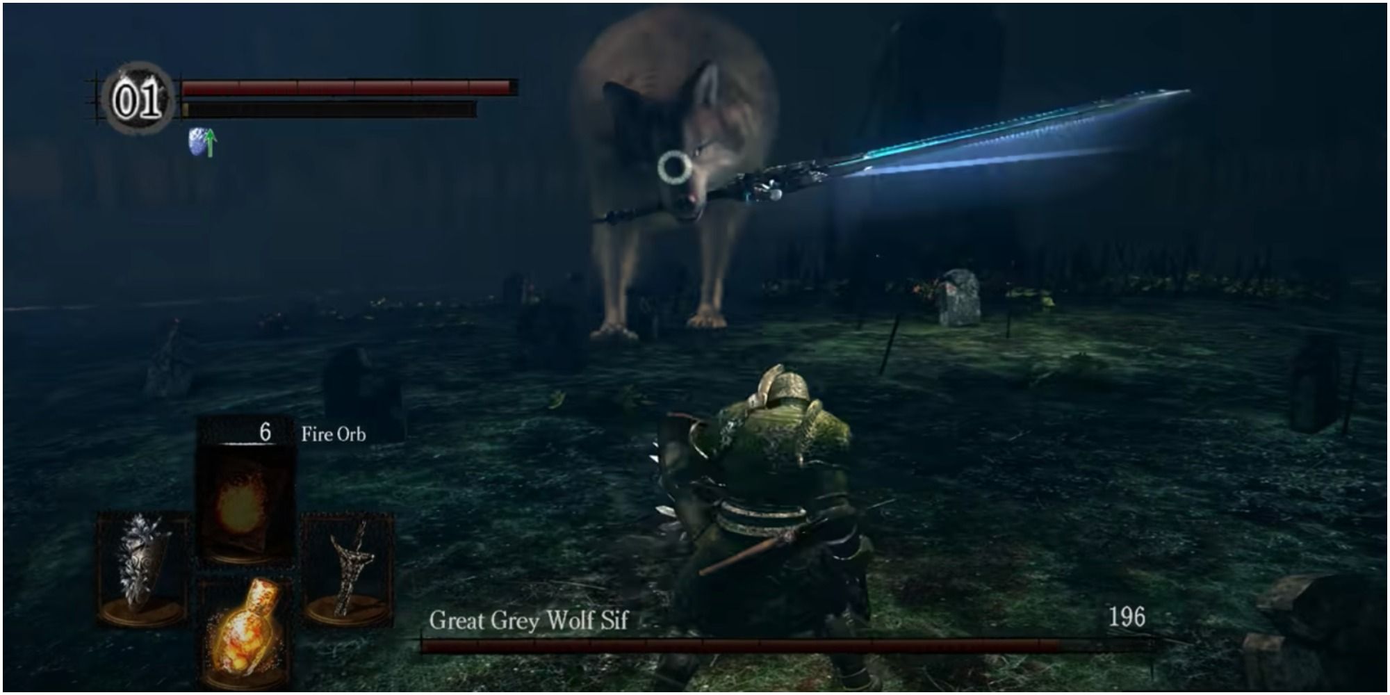 Dark Souls Great Grey Wolf Sif boss fight