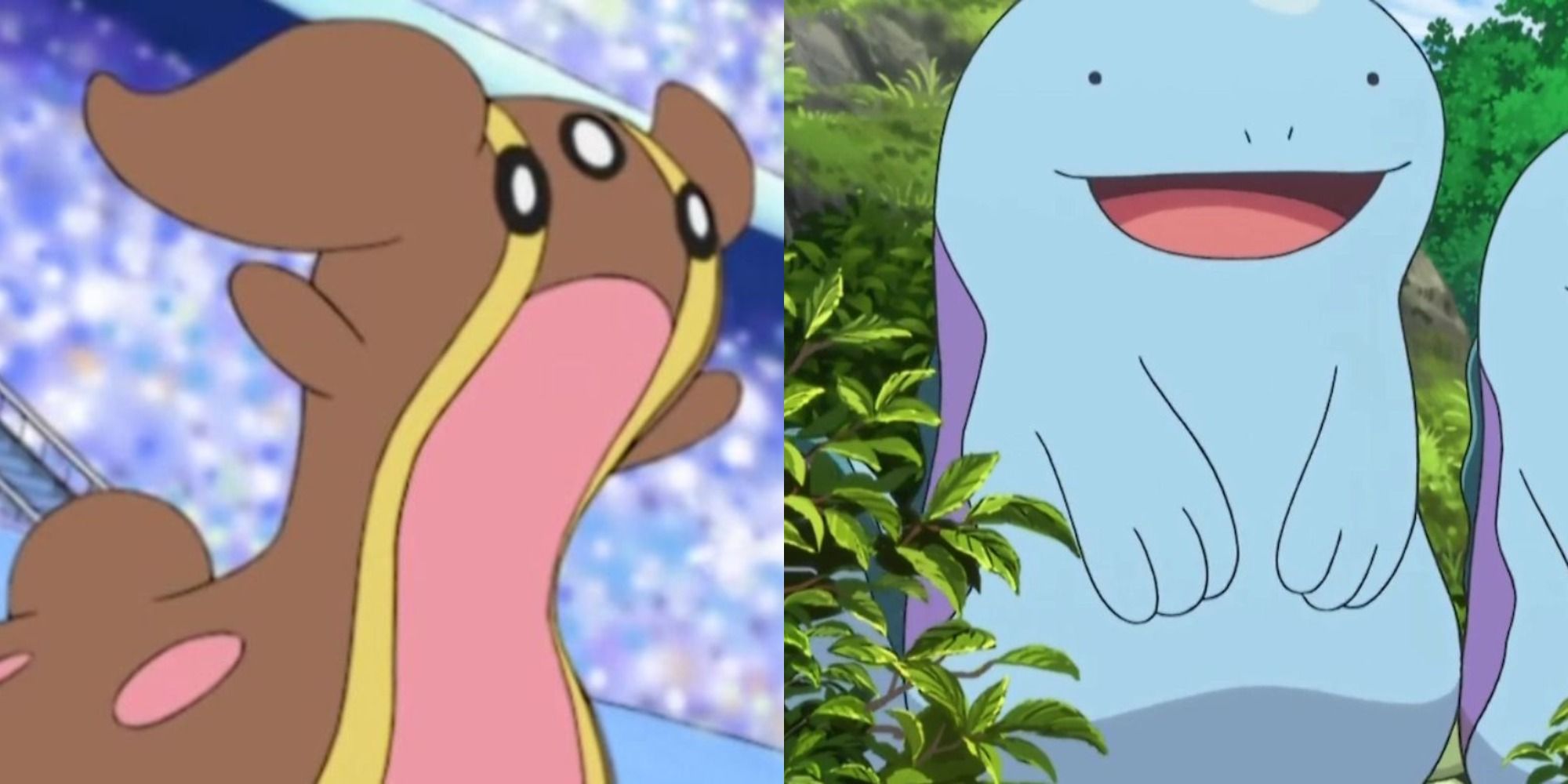 Pokemon Pink gastrodon in a stadium, Quagsire in some bushes