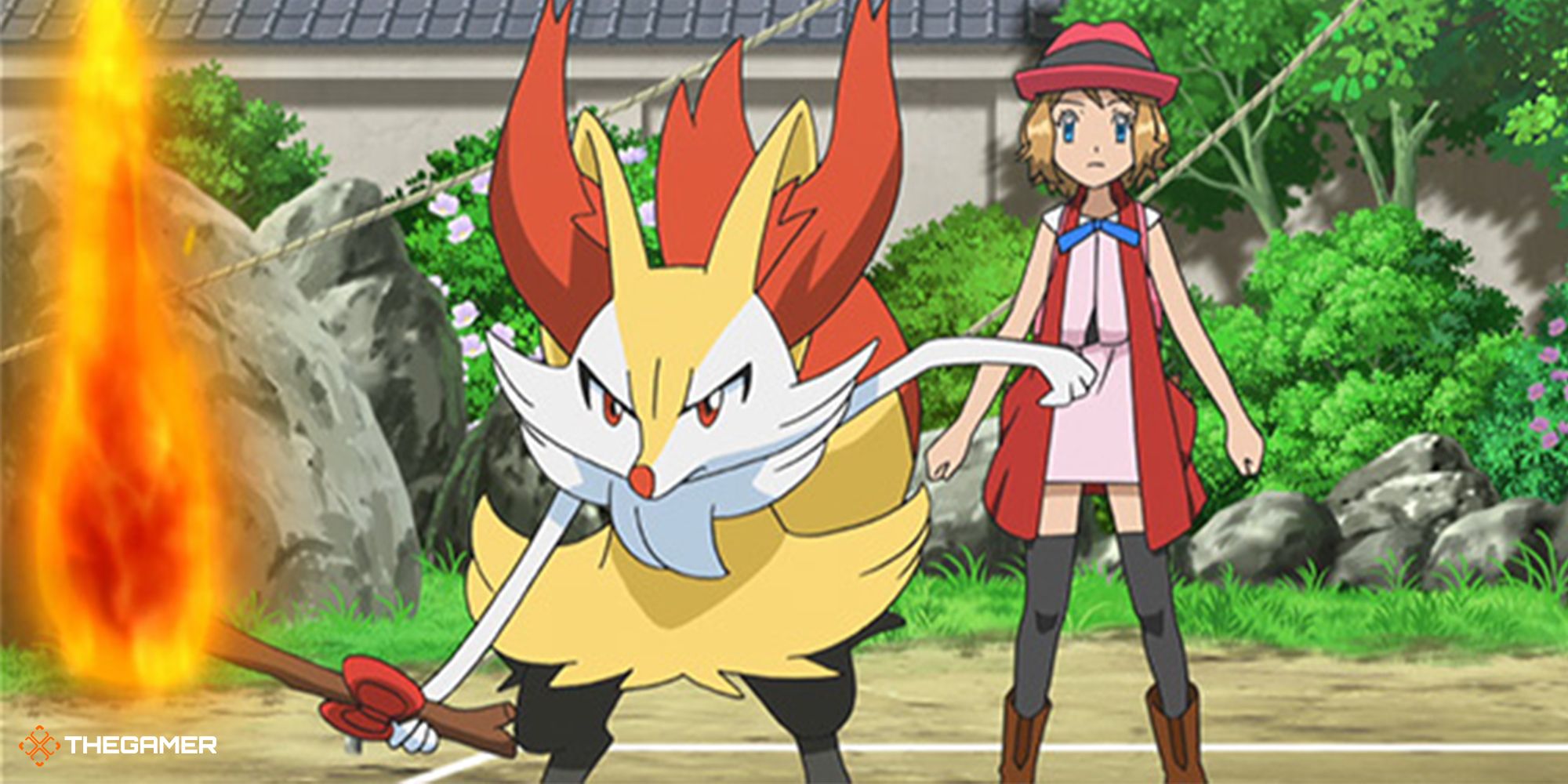 pokemon anime - serena and braixen with fire