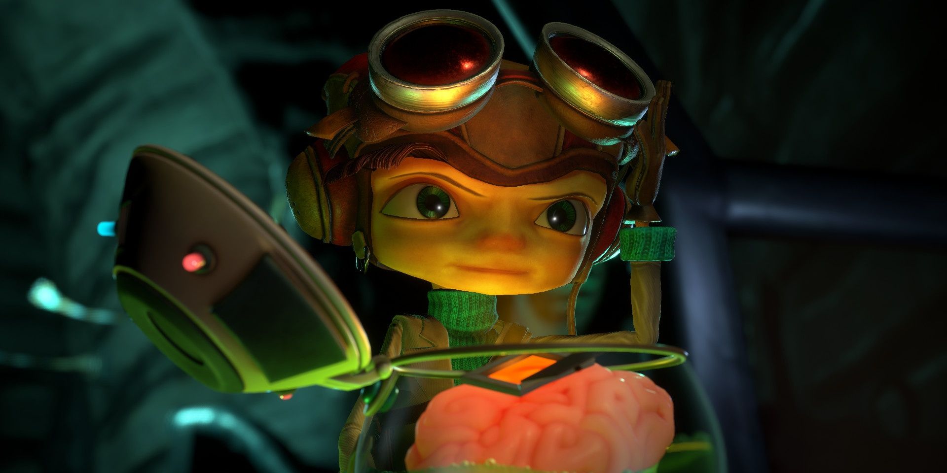 A screenshot showing a closeup of Raz in Psychonauts 2