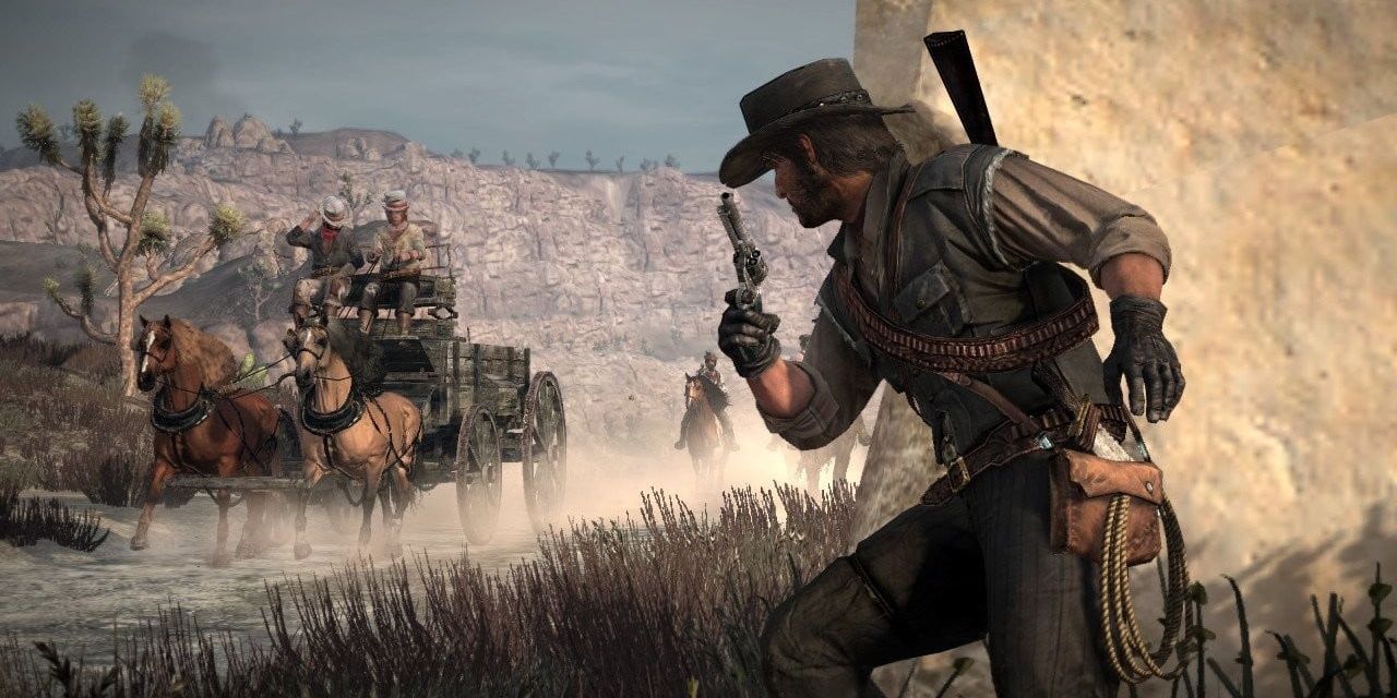 John Marston covering with gun in Red Dead Redemption