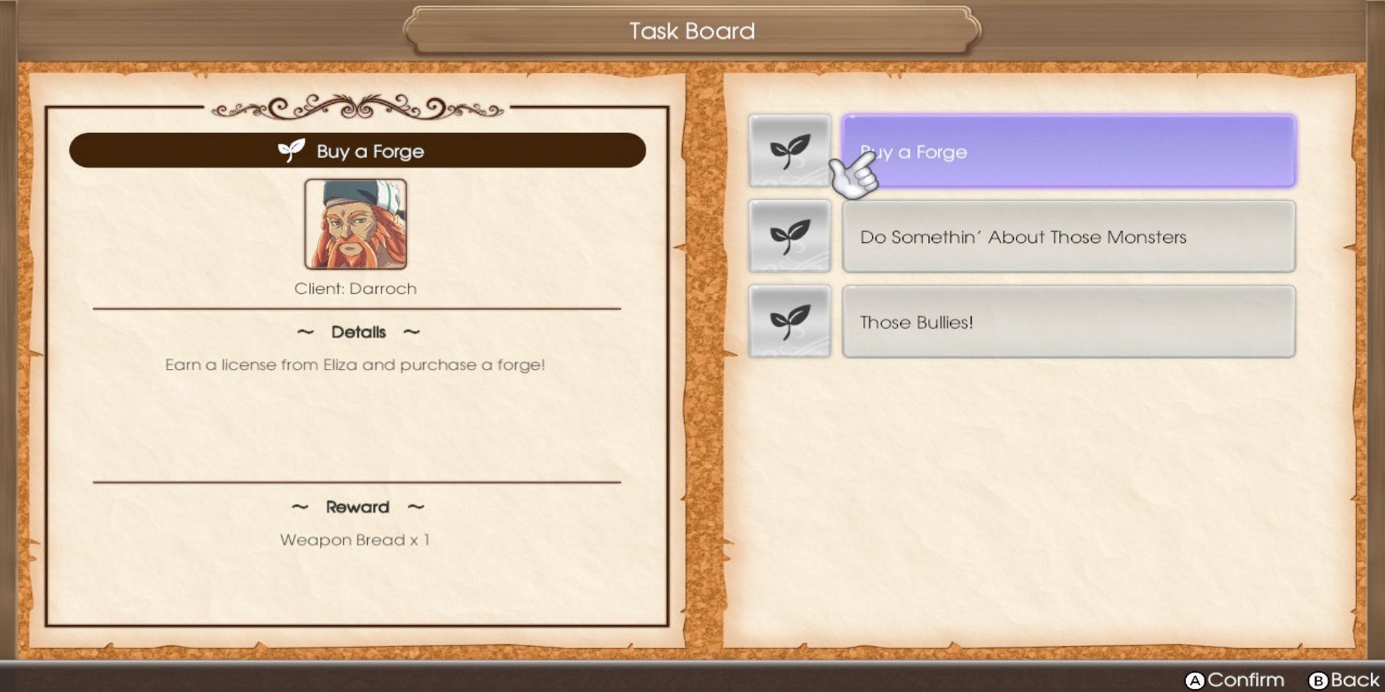 The request list in Rune Factory 5