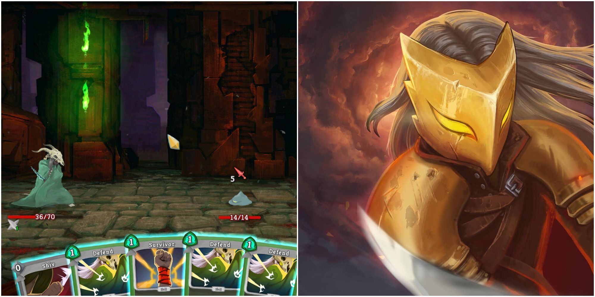 A collage showing gameplay and art from Slay the Spire