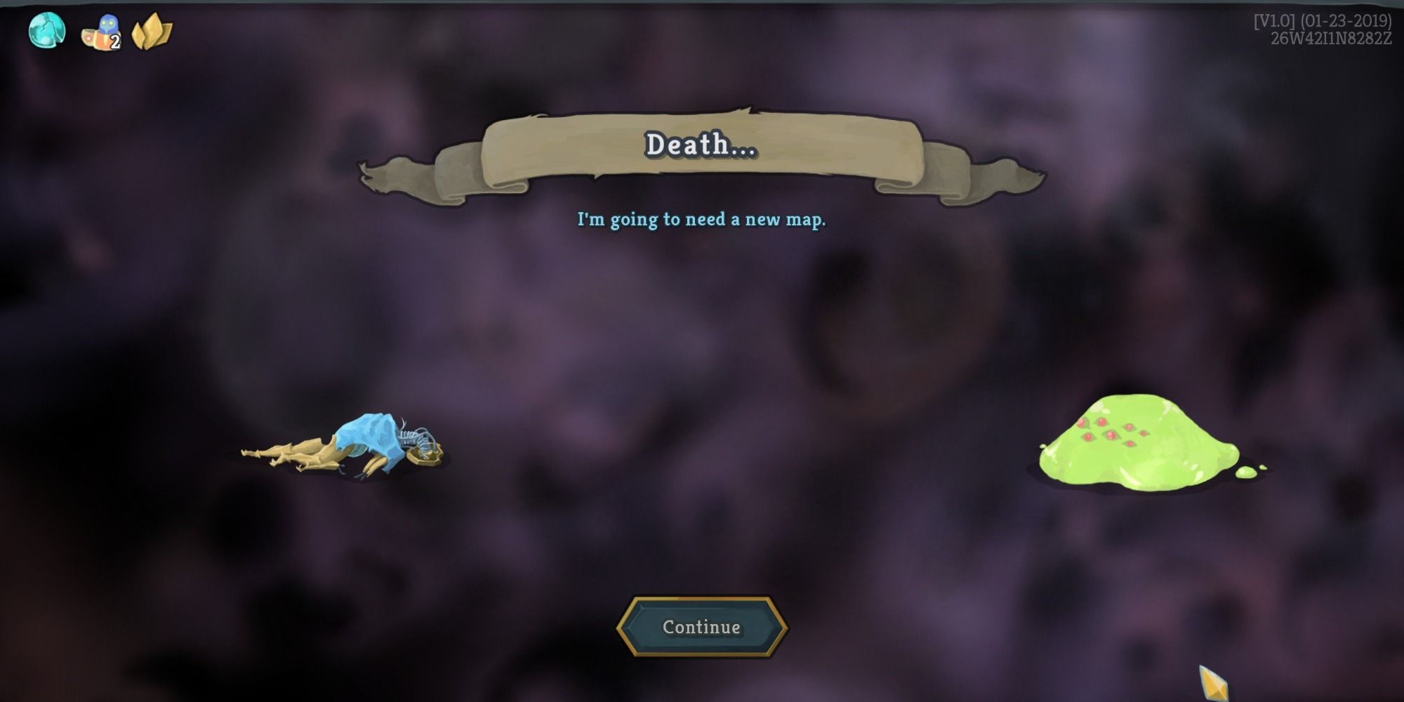 A screenshot showing the game over screen in Slay the Spire