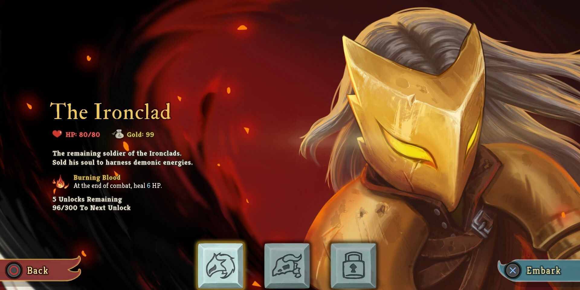 A screenshot showing details about the ironclad character class in Slay the Spire