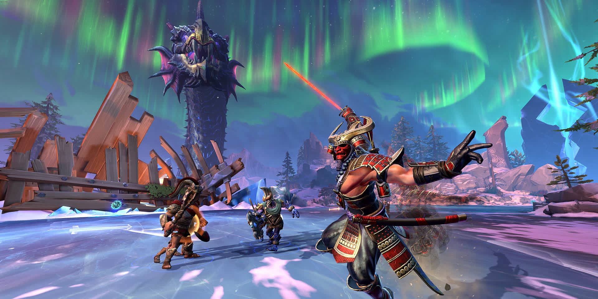 A screenshot depicting a scene in Smite of characters attacking near screen