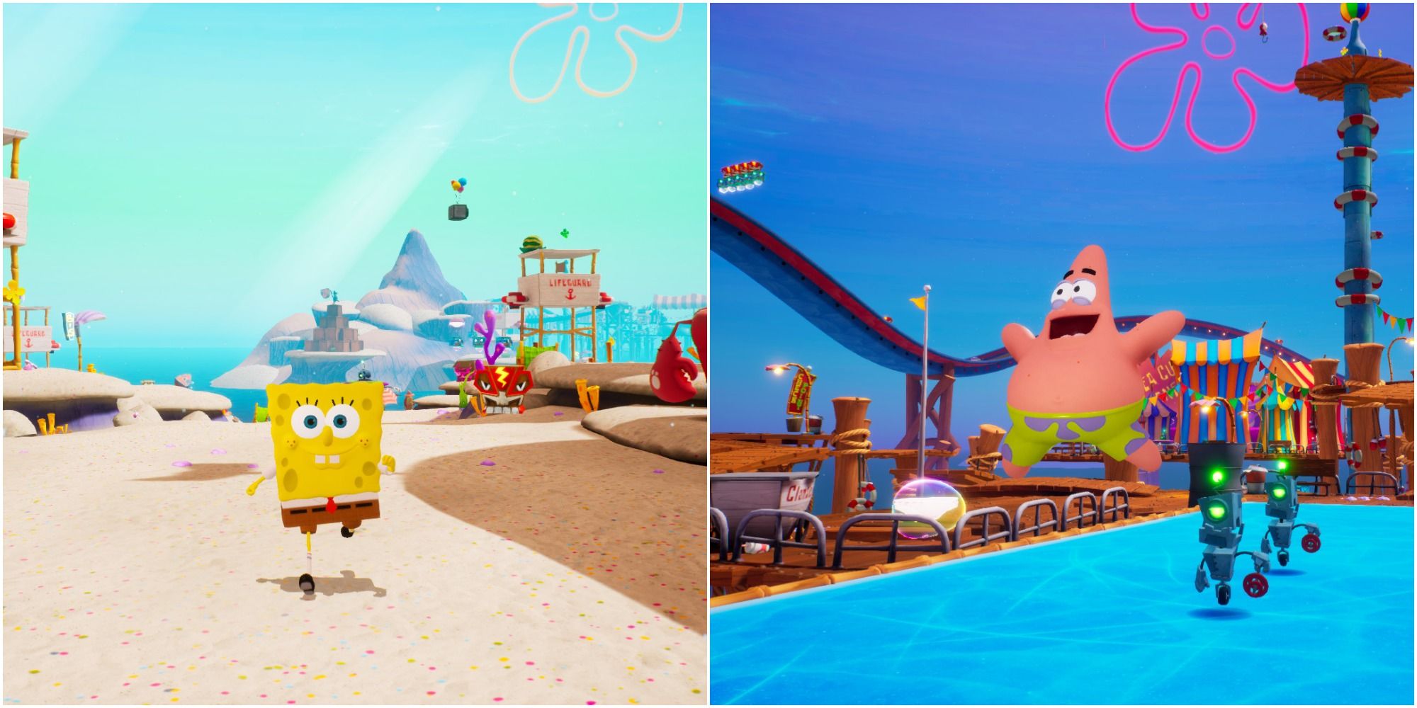 A collage showing SpongeBob and Patrick in SpongeBob SquarePants: Battle for Bikini Bottom - Rehydrated