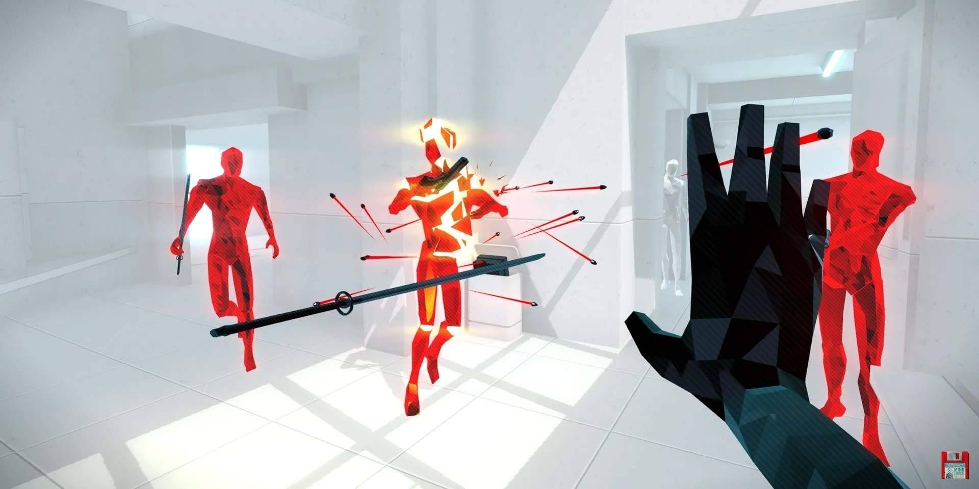 A screenshot showing gameplay in Superhot