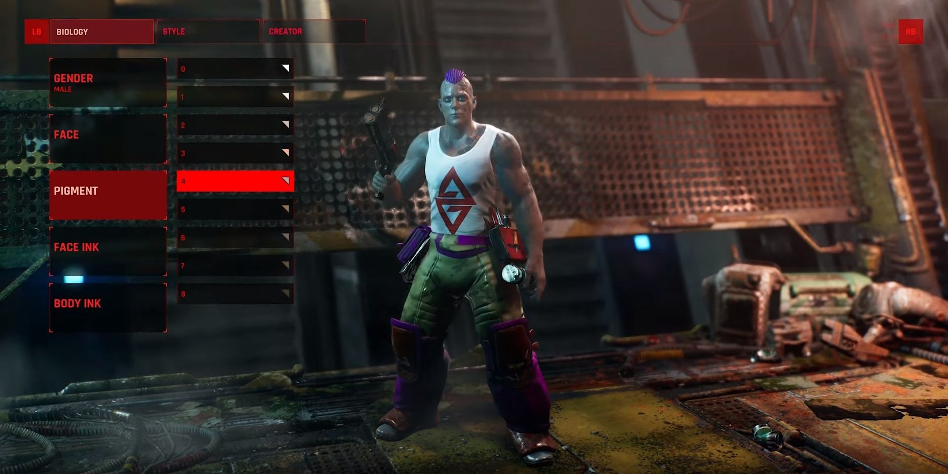 A screenshot showing character customization options in The Ascent
