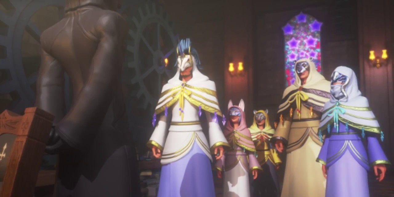 the foretellers in Kingdom Hearts x back cover cutscene