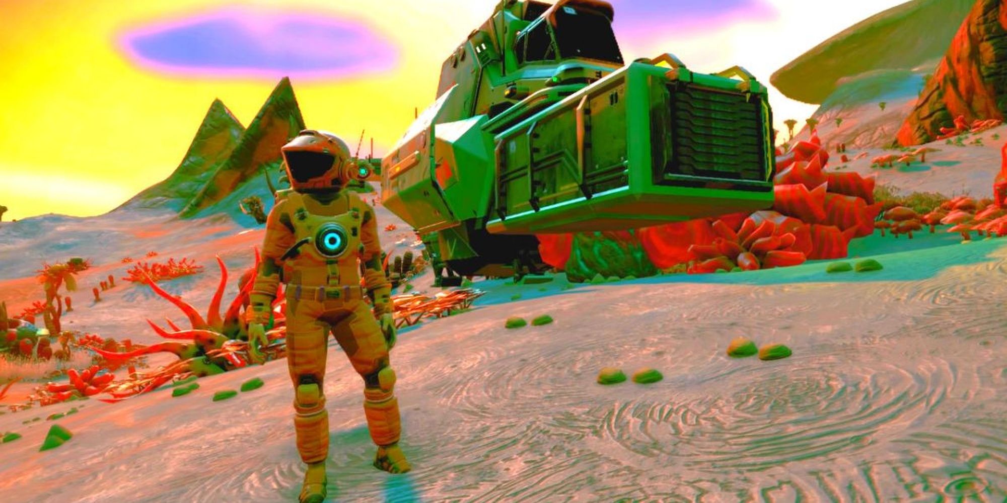 No Man's Sky: A Player Created Traveller And Their Starship On An Alien World