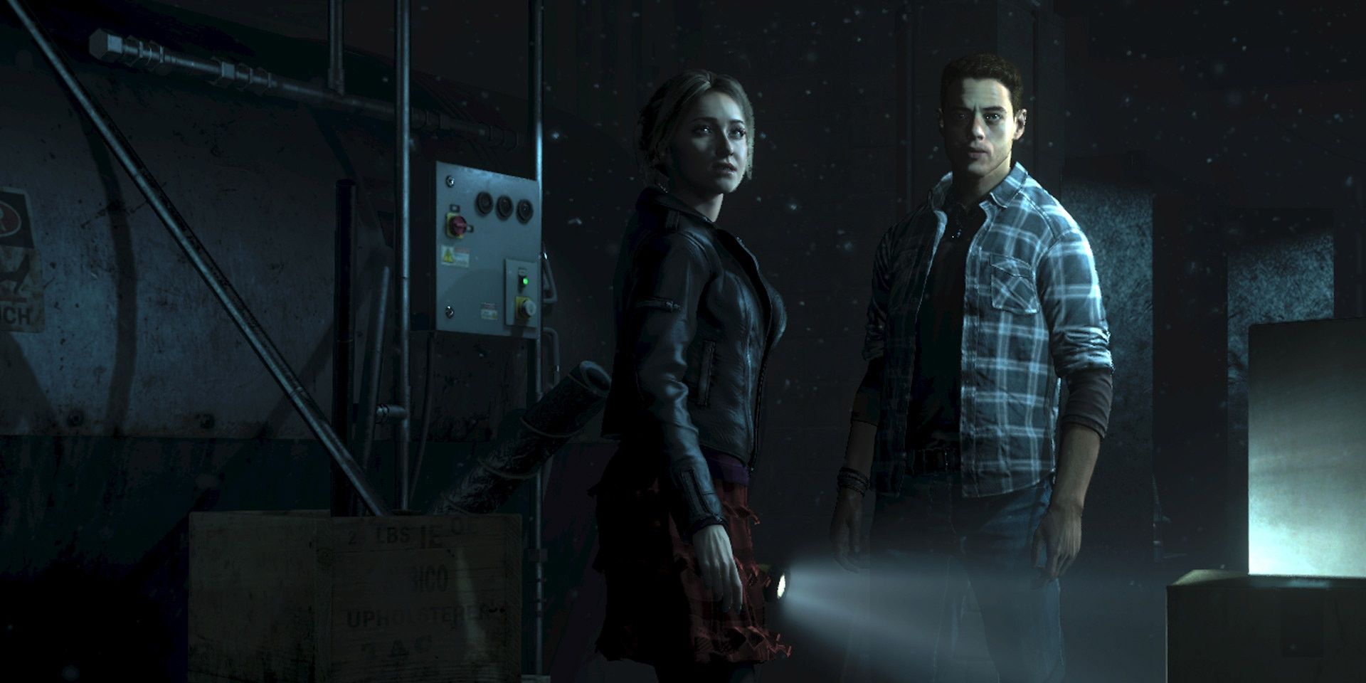 Sam and Josh, played by Hayden Panettiere and Rami Malek together in Until Dawn