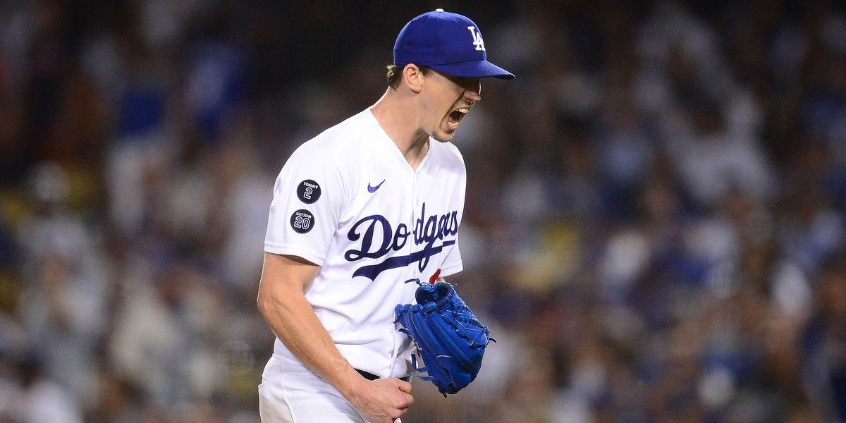 walker buehler celebrating getting an out