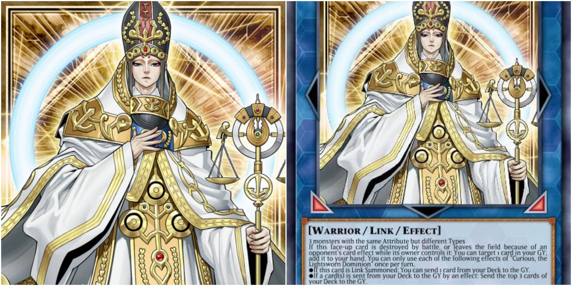 yugioh Curious, The Lightsworn Dominion card art and text