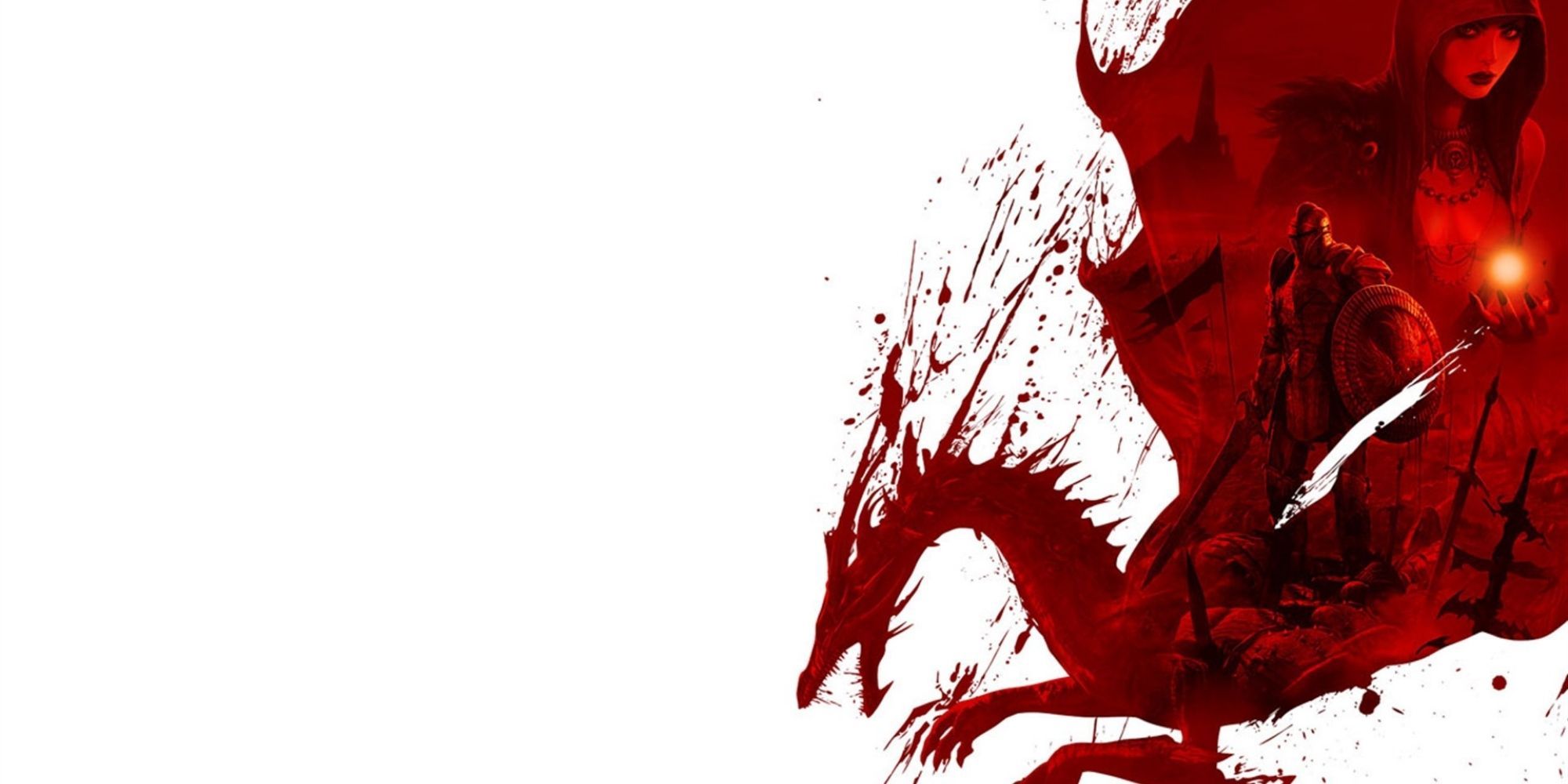 تصویر تبلیغاتی برای Dragon Age Origins با یک اژدهای خونین.