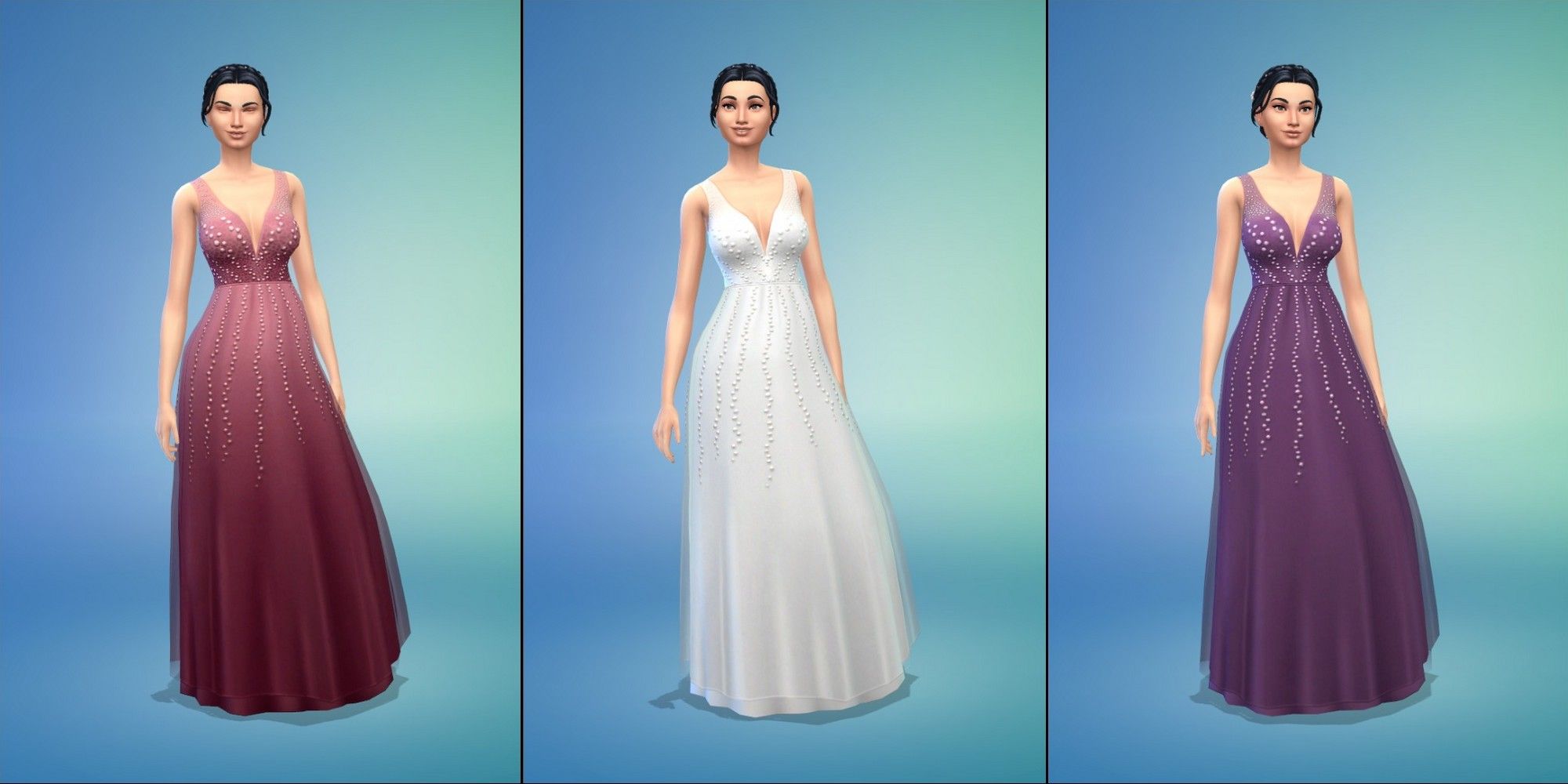 Sims 4 Wedding Dress Deep V No Sleeve Beads