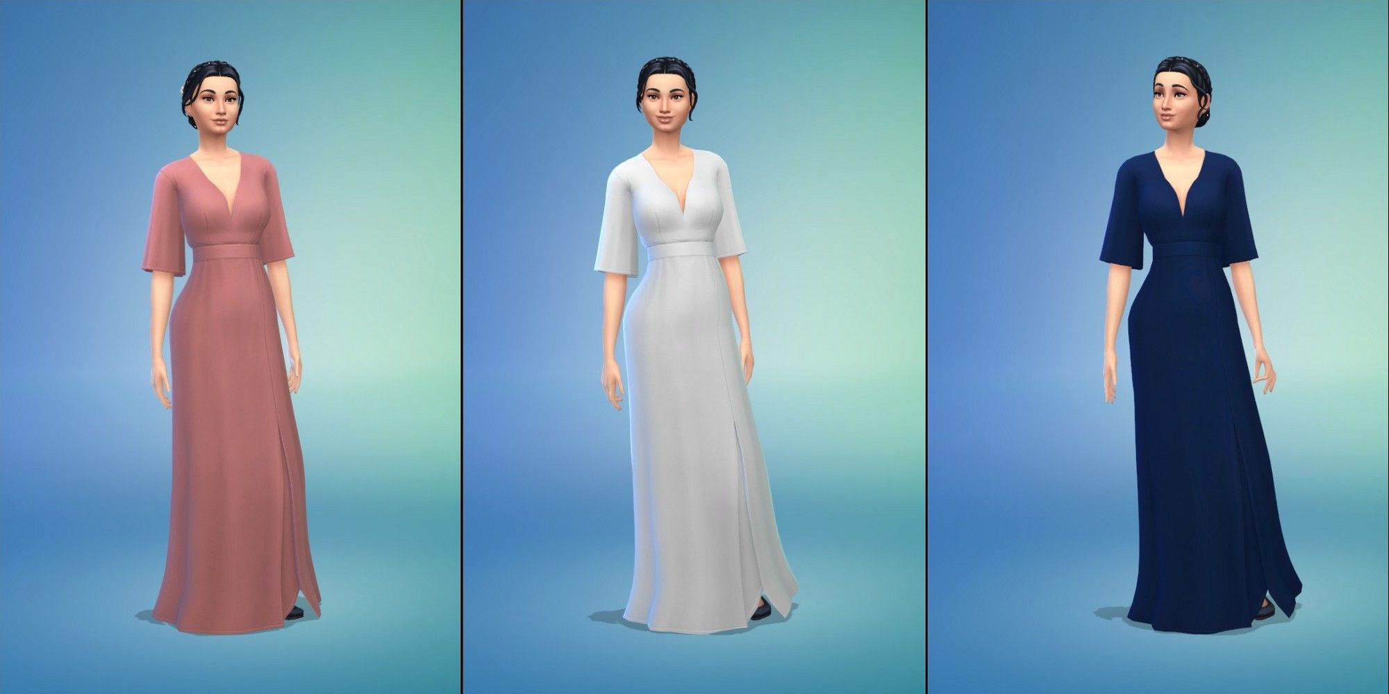 Sims 4 Wedding Dress Deep V-Neck Half Sleeve Color