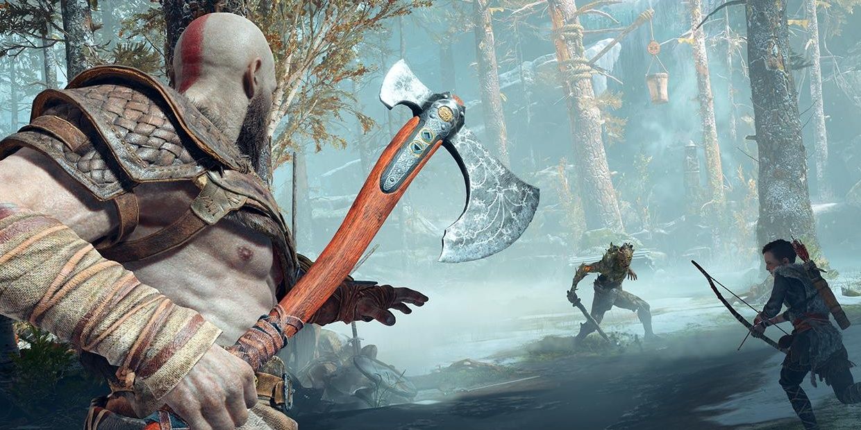 Kratos and Atreus fight in God of War.