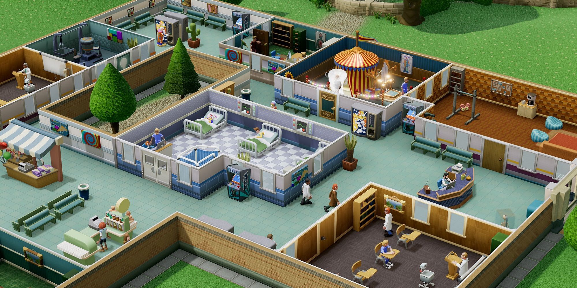 A hospital in Two Point Hospital