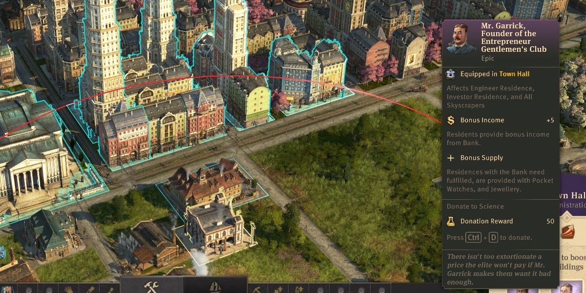 Anno 1800 Mr Garrick affecting Town Center and Engineer residences