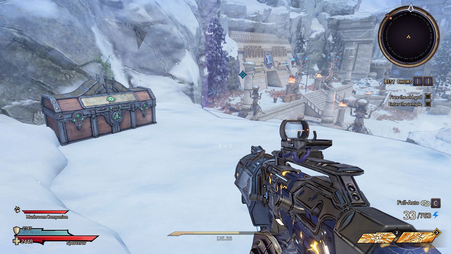 Player looks at Soul Chest 2 in snow ruins Area 1