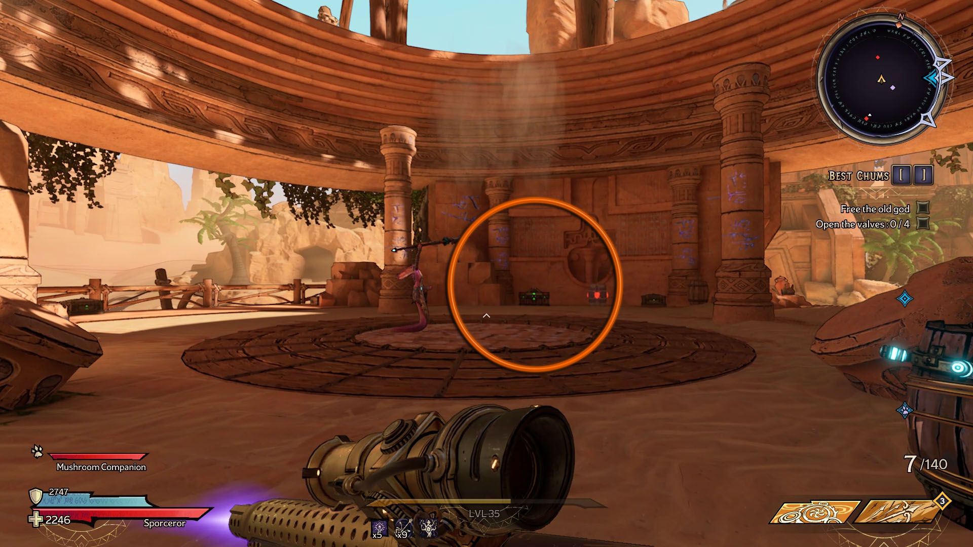 In Area 3 player looks at Soul Chest 3 against the wall of circular temple