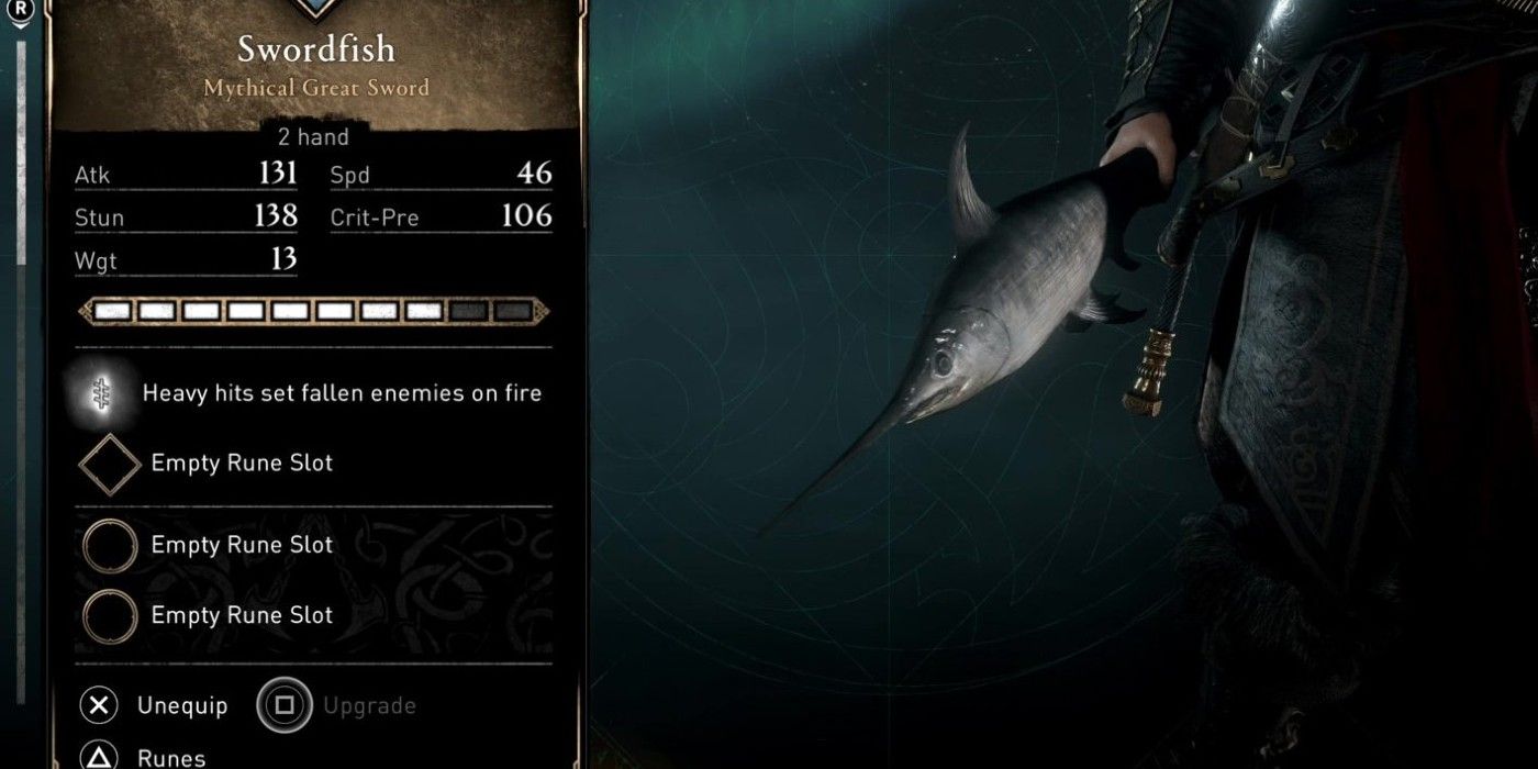 Assassin's Creed Valhalla Swordfish item stats