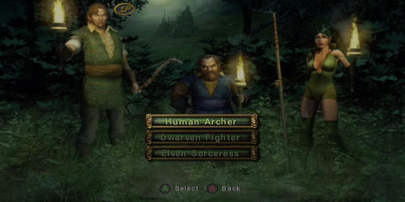 The character select screen of Baldur's Gate Dark Alliance