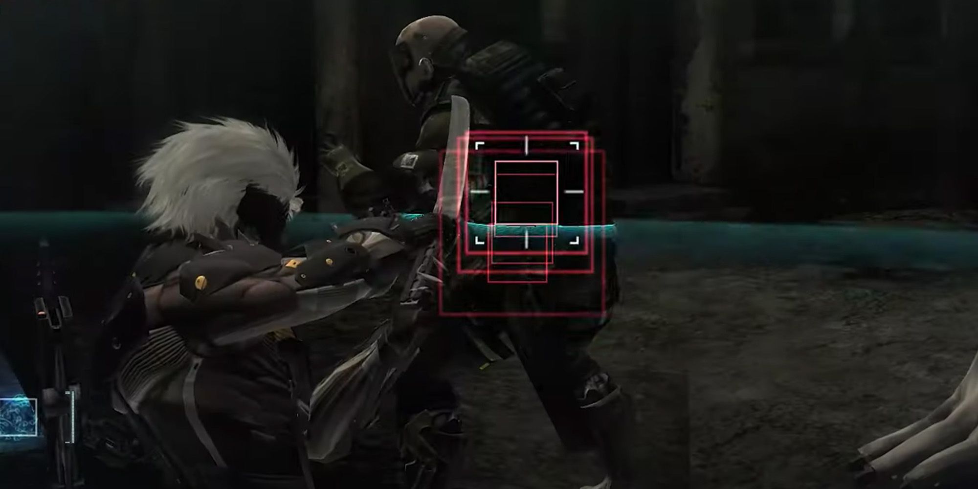 Metal Gear Rising: Revengeance screenshot of Raiden using Blade Mode against a Cyborg