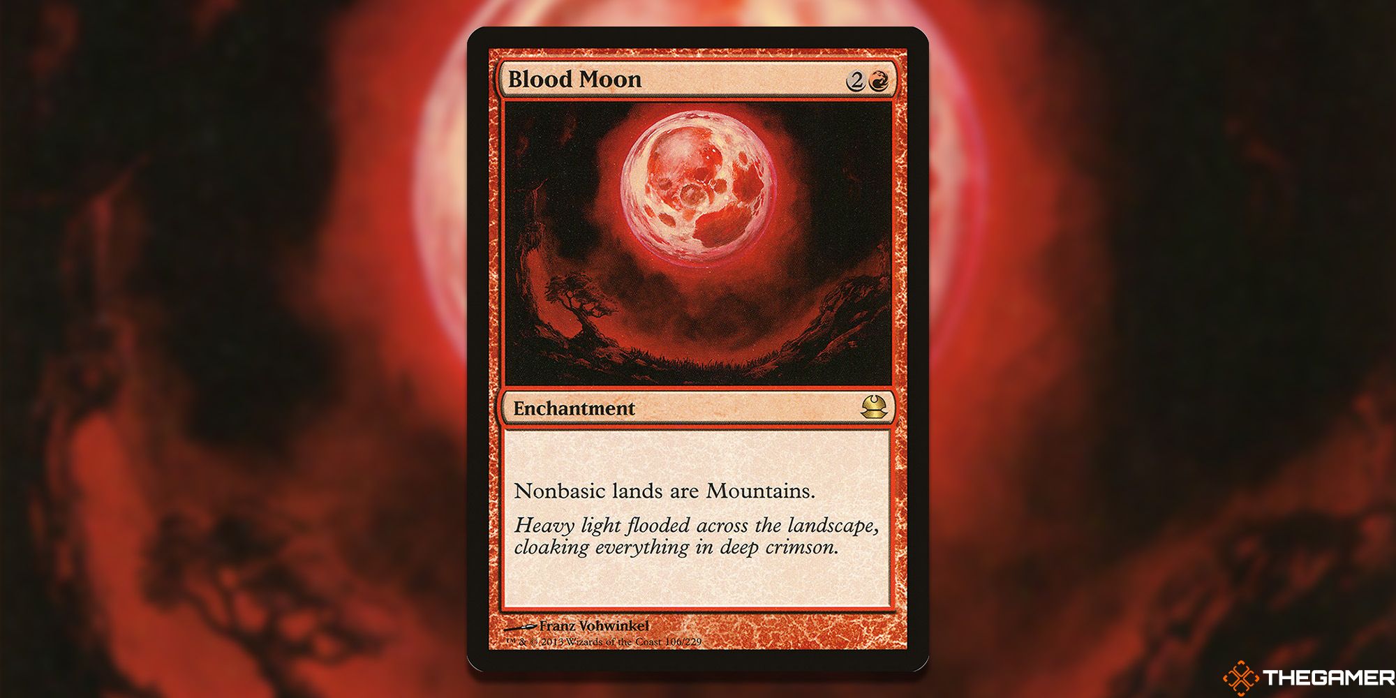 Blood Moon card and artwork from Magic: The Gathering.