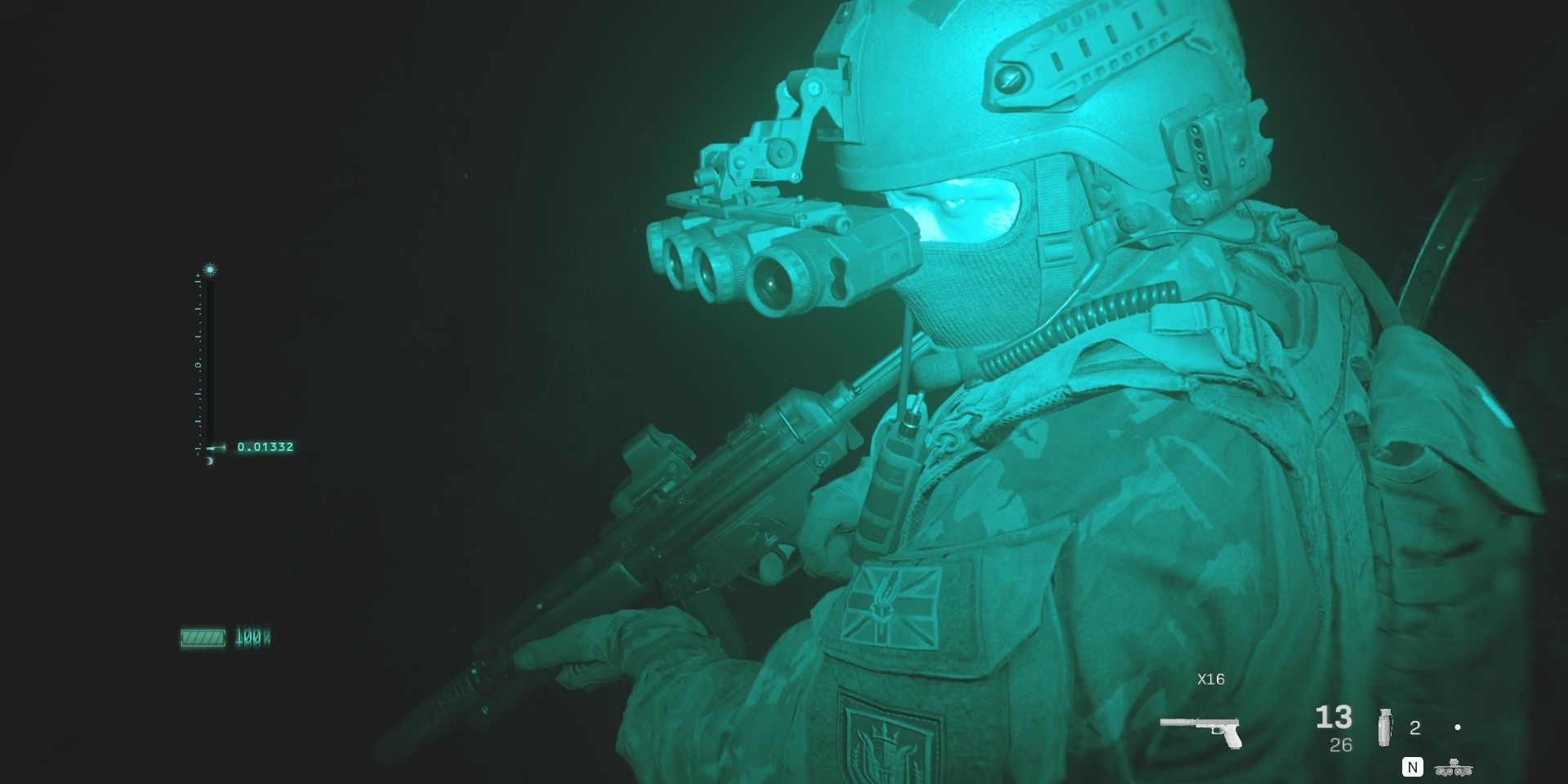 Call of Duty Modern Warfare Night Vision showing an operator with NV goggles